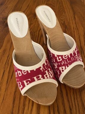 Burberry Pink Logo Wooden-Look Platform Mules